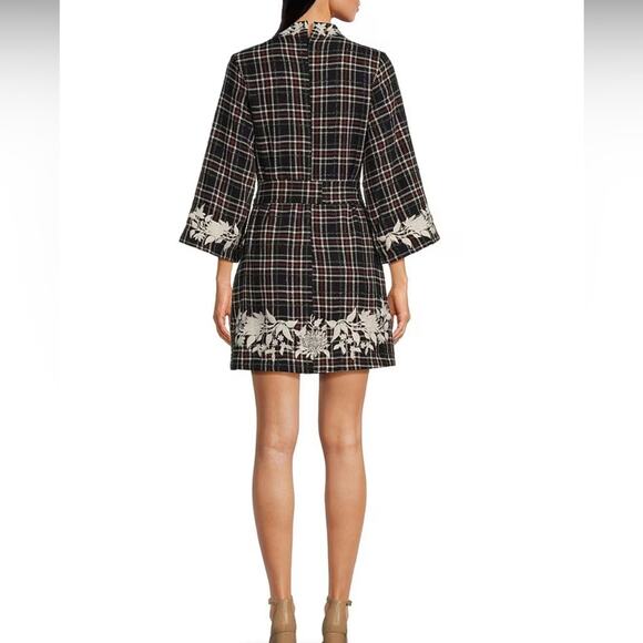 Fanm Mon Layla Tweed Floral Embroidered Mock Neck Dress Size XS - Picture 5 of 6